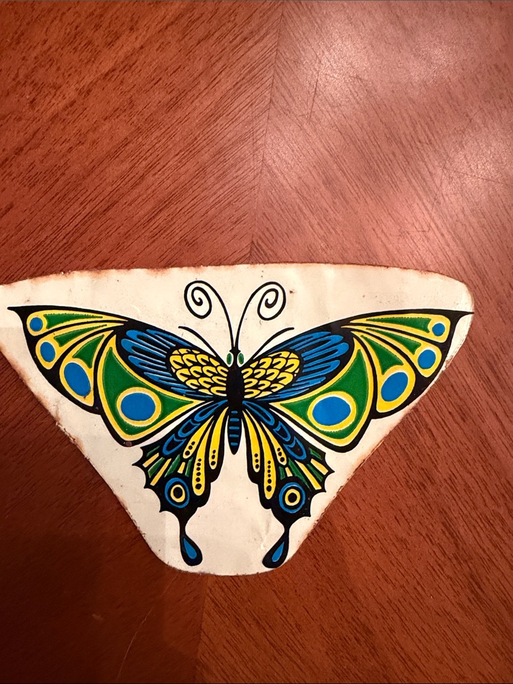 Vintage 1979’s Butterfly Stcker - White with Blue & Green 5” x 3”